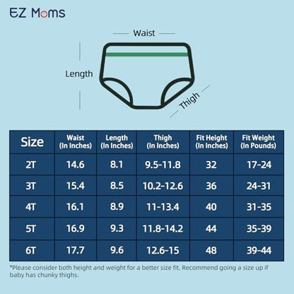 EZ Moms dinosaur toddler training pants set alongside the included mesh laundry bag.