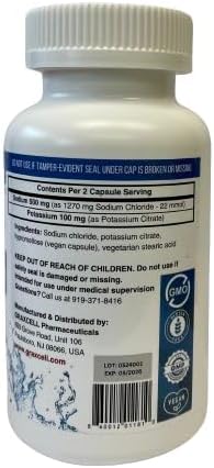 Graxcell salt pills supplement bottle showing 500mg sodium and 100mg potassium facts