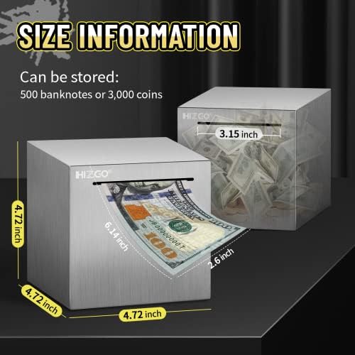 Hizgo adult money box silver steel cube with customization stickers applied