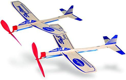 Assembled Guillows Jetfire balsa wood stunt planes displaying the twelve inch wingspan design.