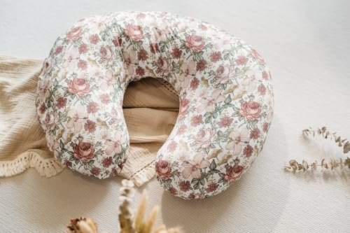 Detail view of boho floral pattern on baby pillow slipcover