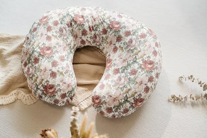 Detail view of boho floral pattern on baby pillow slipcover