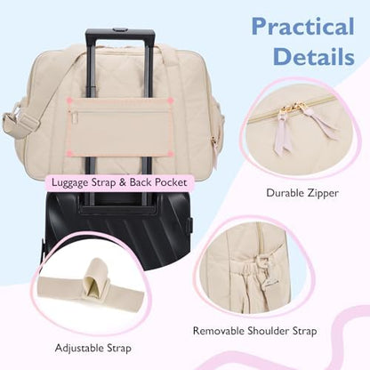 Mommore hospital bag attached to luggage handle