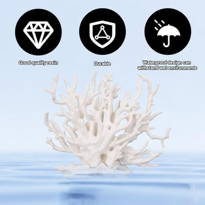 White resin coral decoration placed inside a clear glass aquarium