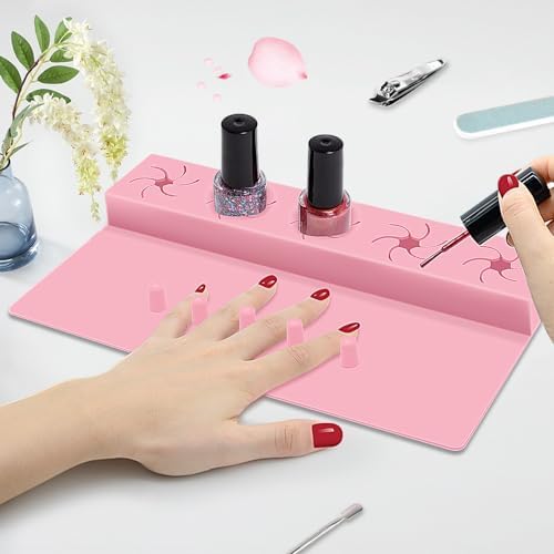 Mydrissu pink silicone nail polish holder and hand rest mat front view