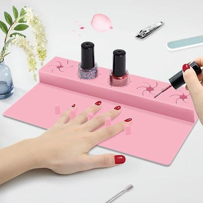 Mydrissu pink silicone nail polish holder and hand rest mat front view