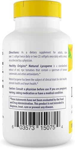 Healthy Origins non GMO gluten free natural lycopene capsules for antioxidant defense.