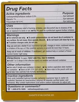 Back packaging of Refresh Optive Mega-3 showing drug facts and flaxseed oil benefits.