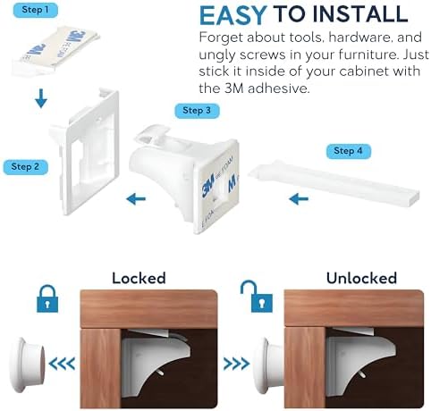Baby Proof Me safety locks showing 3M adhesive backing