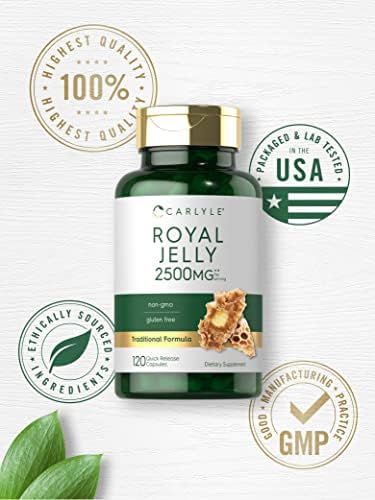 Carlyle royal jelly supplement bottle beside natural honey element aesthetic