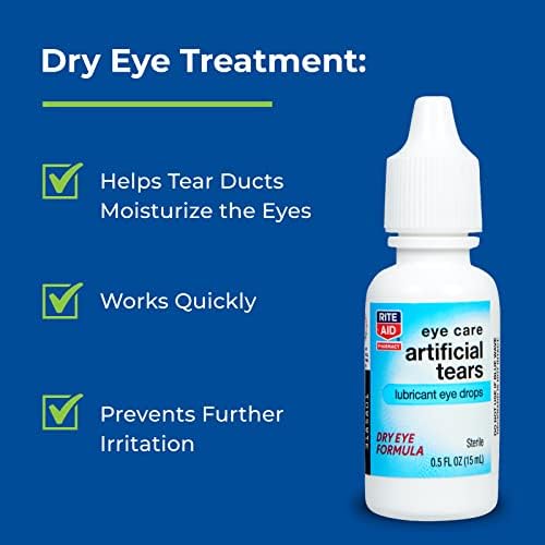 Fifteen milliliter bottle of Rite Aid artificial tears for ocular hydration