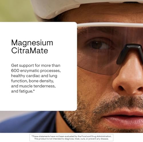Side profile of THORNE Magnesium CitraMate capsule bottle showing authentic USA import seal