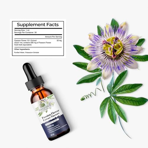 Supplement facts and ingredient label of Amazing Botanicals Passionflower tincture.