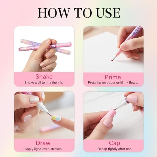 12 Colors Nail Art Pens Set, 2025 Upgrade Nail Art Markers, 0.5mm Fine Tip DIY Quick Dry Graffiti Dotting & Liner Pens for Gel Nails, 3D Nail Polish Pens for Painting, Nail Art Drawing Tool (1 Set) - Image 5