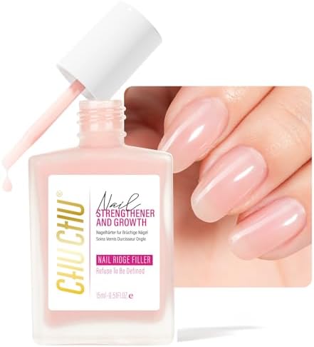 Close up of Chuchu nail hardener bottle and applicator brush