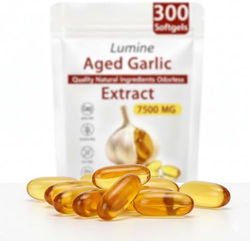 LUMINE odorless garlic extract supplement softgels side view showing product potency details