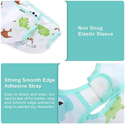 Waterproof baby smock bib with full length sleeves and catch-all pocket