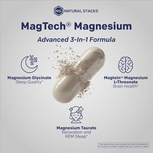 Natural Stacks MagTech magnesium complex bottle displaying third-party lab tested certification seal.