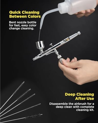 InoKraft beginner airbrush kit components including hose cleaning tools and startup guide spread out neatly