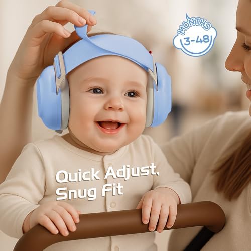 Baby wearing soft Ezarc noise protection earmuffs
