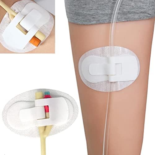 Urinary leg bag holder sticker with hook and loop fastener for securement