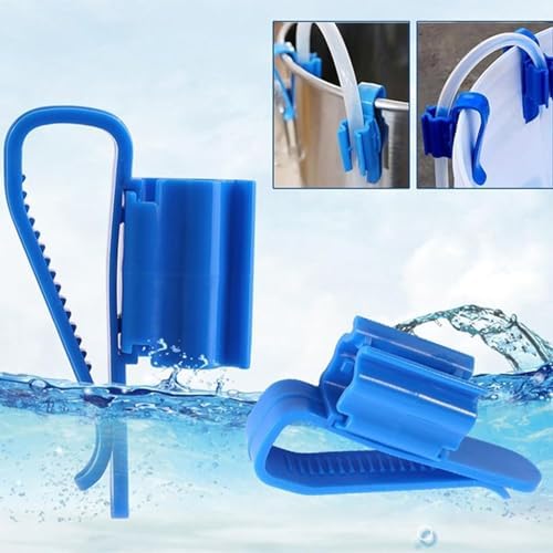 Adjustable water pipe tube clamp attached to the glass rim of a fish tank holding an air hose.