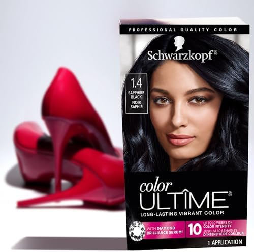 Schwarzkopf Sapphire Black fade resistant hair dye shade chart result guide
