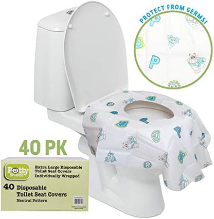 Individually wrapped travel packets of portable potty training liners resting inside a diaper bag.