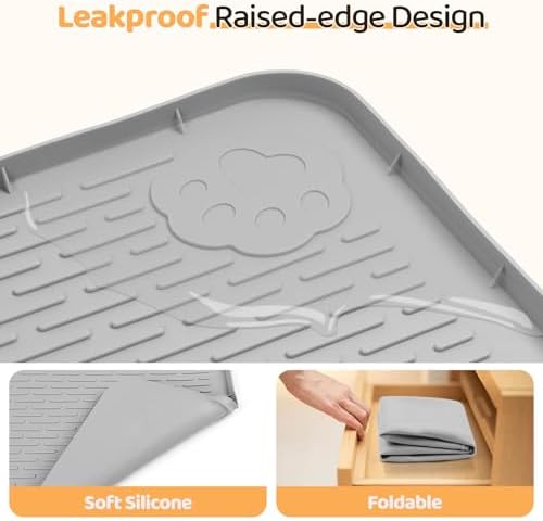 Bartuke extra large dog mat holding food and water bowls
