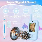 Happy Homes video calling walkie talkie units showing included wearable carrying lanyards for outdoor play
