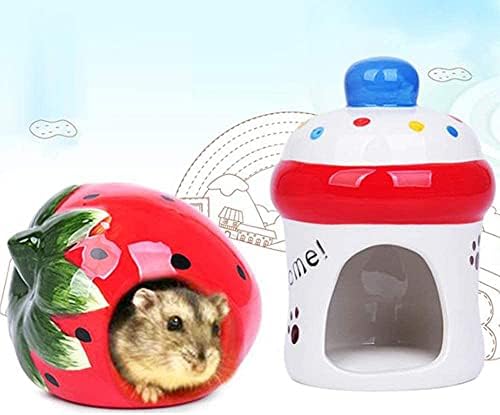 Cool Hamster House Hideout Suitable for Hamsters Less Than 4 inches 10 cm in Length Ceramics Strawberry Shape Bed Cute Small Animal Pet Squirrel Hedgehog Chinchilla Nest Hamster Cage Accessories - Image 4
