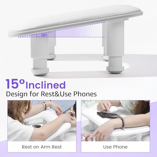 U-shaped manicure arm rest positioned over a LED nail lamp