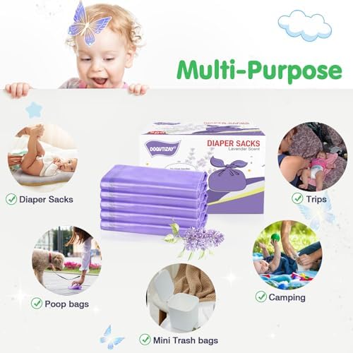 Disposable diaper bags inside open storage dispenser box
