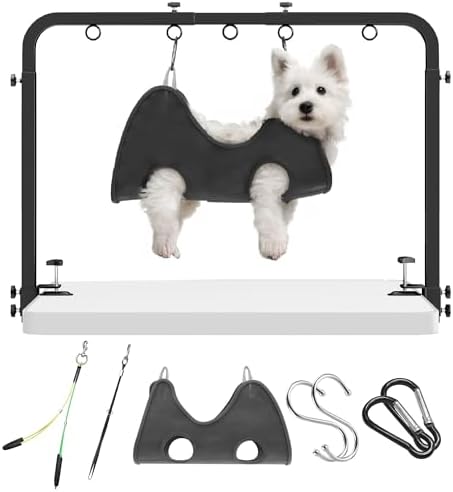 Close up of heavy duty clamp for dog grooming station