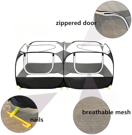 Small Animals Playpen, Portable Chicken Run Coop Large Chick Brooder Pet Cage Tent with Zipper Doors, Breathable Mesh Walls, Foldable Pet Enclosure for Cat Puppy Kitten Rabbits Indoor Outdoor - Image 6