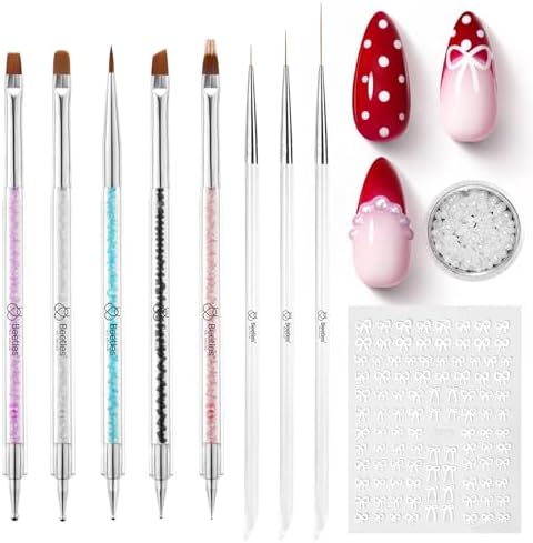 Beetles 8pcs nail art brush set with crystal handles and tools.