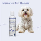 Authentic MiconaHex+Triz treatment shampoo bottle for multi pet households in India.