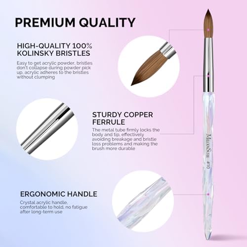 MelodySusie Kolinsky Acrylic Nail Brush, 100% Pure Kolinsky Hair, Professional Nail Brush for Acrylic Powder Nail Extension and 3D Nail Carving, for DIY Home Salon, Size 10 - Image 3