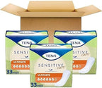 Side view of TENA postpartum pads packaging displaying the 99 count pack size.
