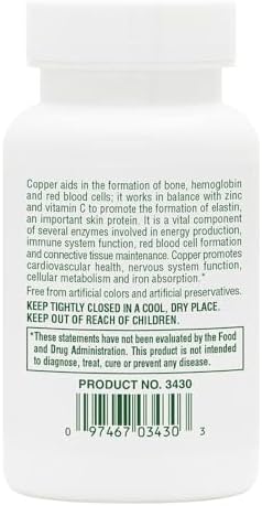 NaturesPlus Copper 3 mg supplement facts label showing soy amino acid chelate ingredients