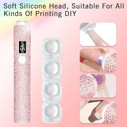 Cordless rechargeable pen style UV light nail dryer angled to show the magnifying convex spotlight lens.