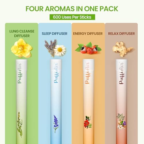 PUFFIAIR multi-color herbal pens showing Green Purple Blue and Orange variants