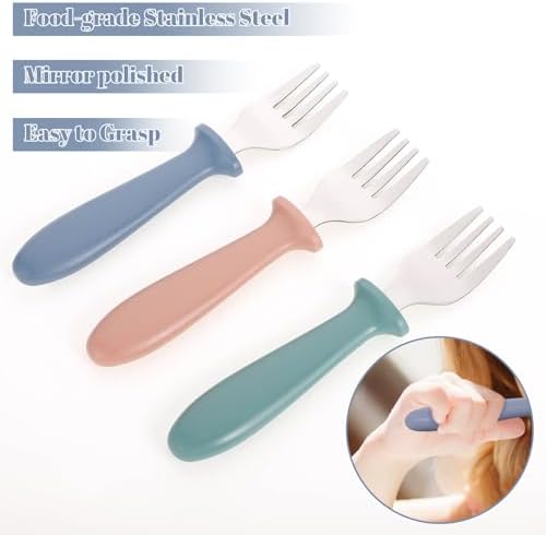 Pimoys toddler fork set with colorful plastic handles