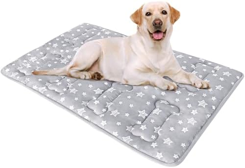 Soft dog bed mat with bone shaped stitching details inside metal kennel