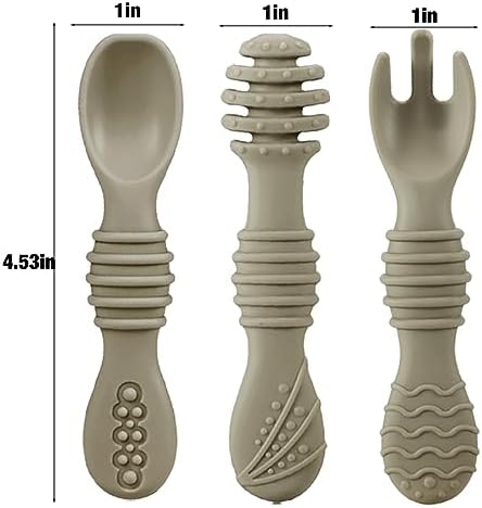 Textured teething handles of the PandaEar silicone self feeding utensils for infants.