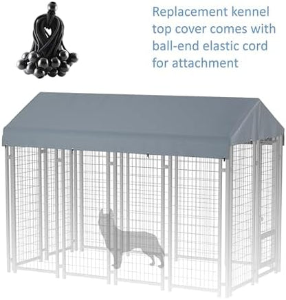 Weatherproof large outdoor dog cage topper shield installed on metal frame