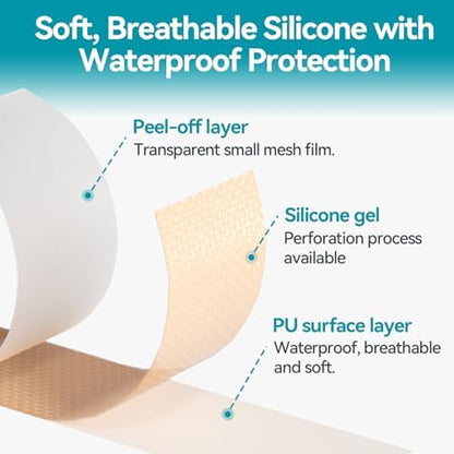 Product specifications and roll dimensions of the imported Dimora first aid silicone tape.