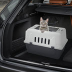 Magshion plastic cat kennel secure side latches close up view