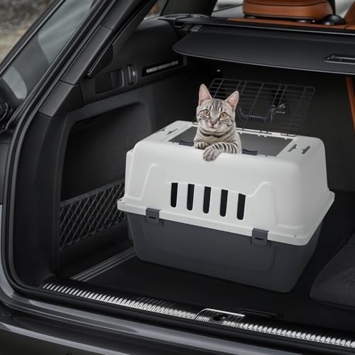 Magshion plastic cat kennel secure side latches close up view