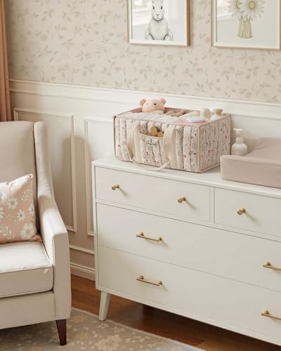 Close up of the meadow pattern on the Blissful Diary diaper organizer